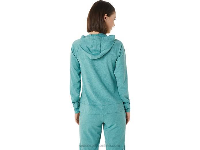 sudadera con capucha técnica con cremallera completa para mujer Asics 4L683265 tinte espacial de salvia