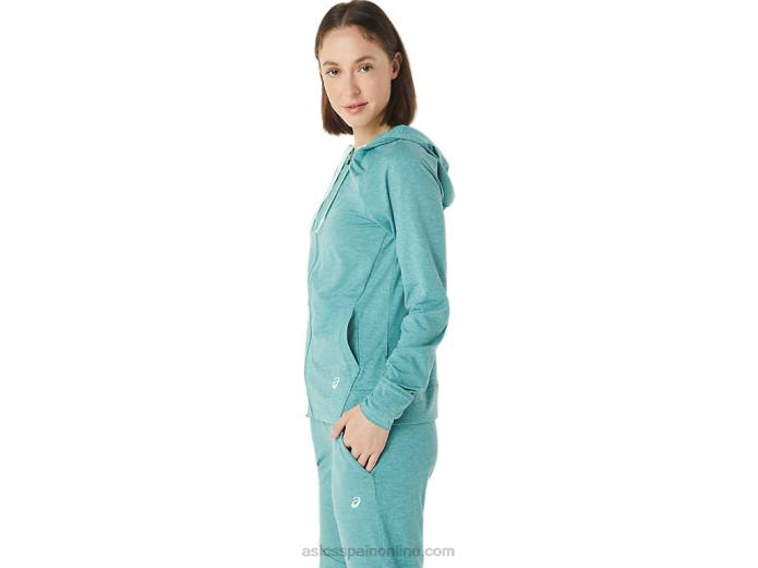 sudadera con capucha técnica con cremallera completa para mujer Asics 4L683265 tinte espacial de salvia