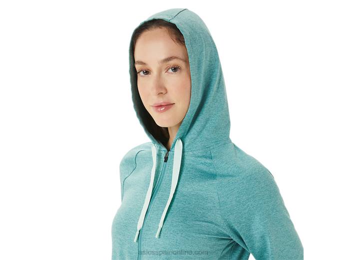 sudadera con capucha técnica con cremallera completa para mujer Asics 4L683265 tinte espacial de salvia