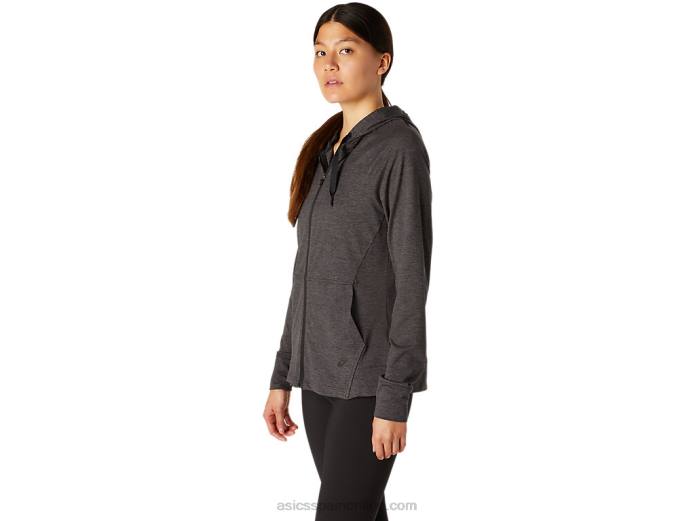 sudadera con capucha técnica con cremallera completa para mujer Asics 4L684097 brezo gris oscuro