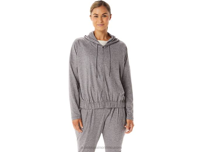 sudadera con capucha y cremallera completa de punto elástico suave para mujer Asics 4L682937 humo sombra brezo