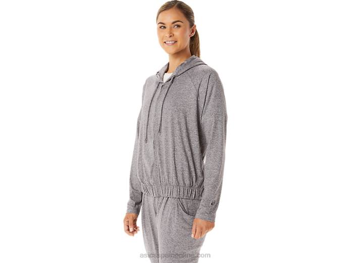 sudadera con capucha y cremallera completa de punto elástico suave para mujer Asics 4L682937 humo sombra brezo