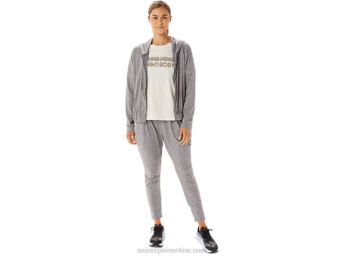 sudadera con capucha y cremallera completa de punto elástico suave para mujer Asics 4L682937 humo sombra brezo