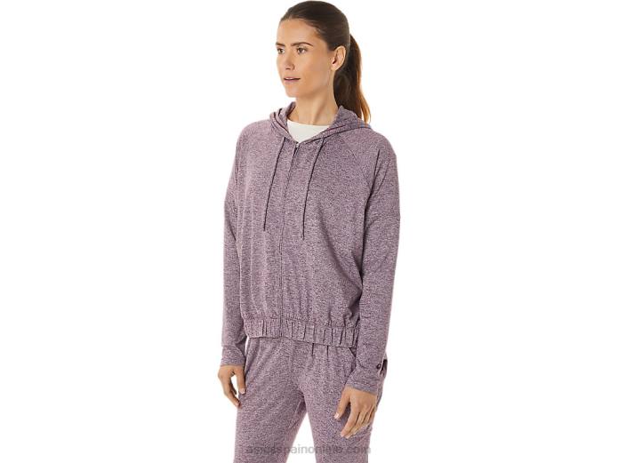 sudadera con capucha y cremallera completa de punto elástico suave para mujer Asics 4L682939 Brezo profundo de Marte