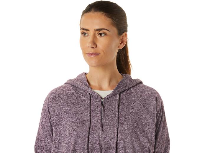 sudadera con capucha y cremallera completa de punto elástico suave para mujer Asics 4L682939 Brezo profundo de Marte