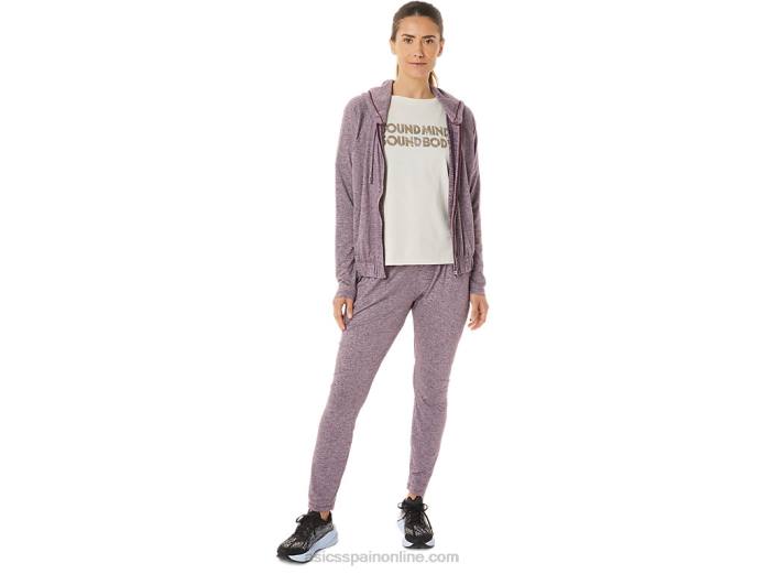 sudadera con capucha y cremallera completa de punto elástico suave para mujer Asics 4L682939 Brezo profundo de Marte