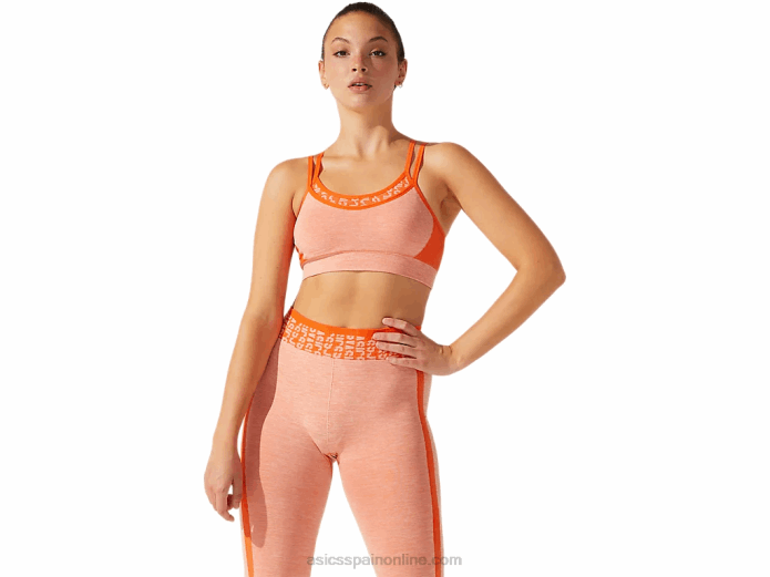 sujetador corto de mujer sin costuras con logo Asics 4L683927 naranja caléndula/melocotón sol