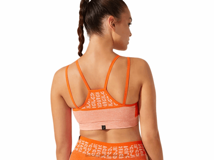 sujetador corto de mujer sin costuras con logo Asics 4L683927 naranja caléndula/melocotón sol