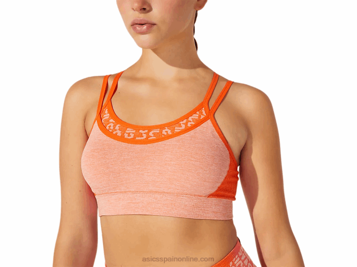 sujetador corto de mujer sin costuras con logo Asics 4L683927 naranja caléndula/melocotón sol