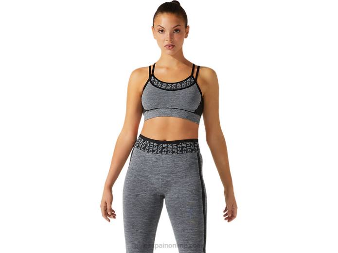sujetador corto de mujer sin costuras con logo Asics 4L683928 rendimiento negro/gris grafito