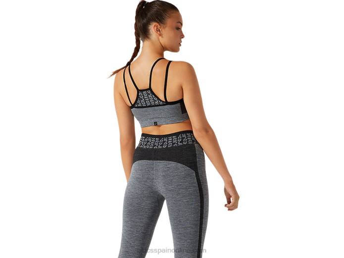 sujetador corto de mujer sin costuras con logo Asics 4L683928 rendimiento negro/gris grafito