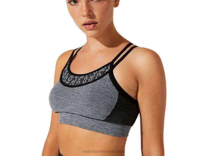 sujetador corto de mujer sin costuras con logo Asics 4L683928 rendimiento negro/gris grafito