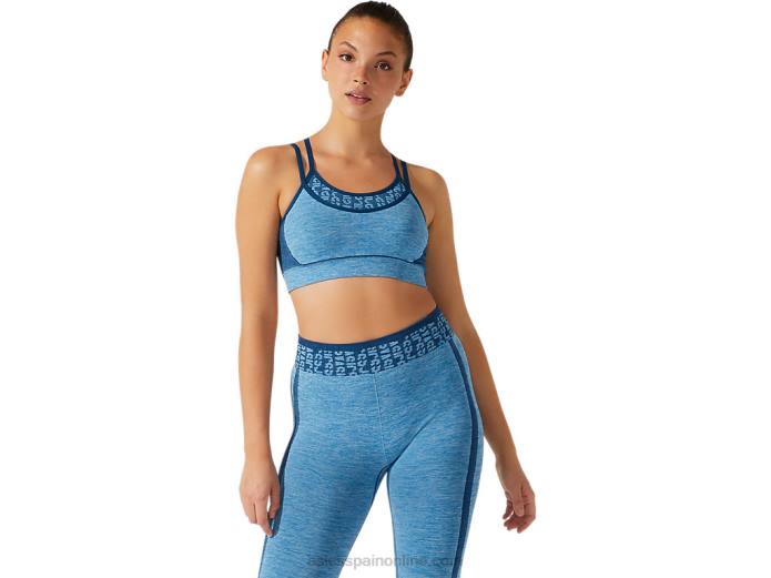 sujetador corto de mujer sin costuras con logo Asics 4L683941 azul renacido/azul mako