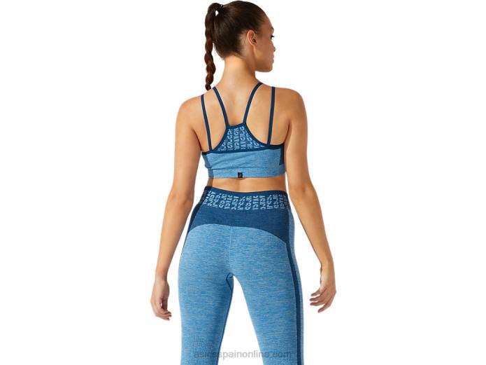 sujetador corto de mujer sin costuras con logo Asics 4L683941 azul renacido/azul mako