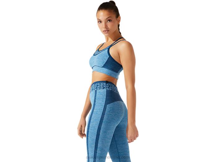 sujetador corto de mujer sin costuras con logo Asics 4L683941 azul renacido/azul mako