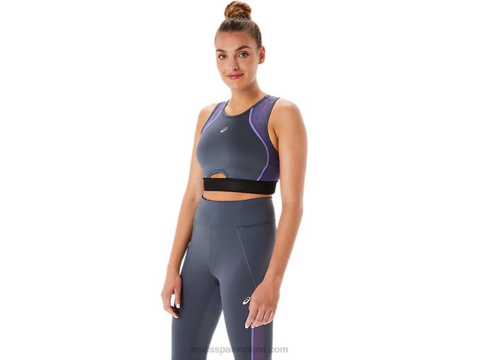 sujetador deportivo con paneles de malla para mujer Asics 4L682289 portador gris