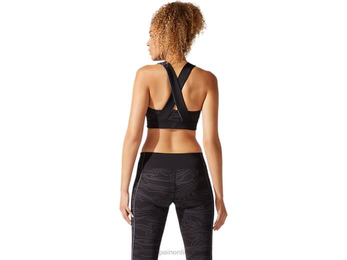 sujetador gráfico con ribetes para mujer Asics 4L684022 negro rendimiento/gris portador