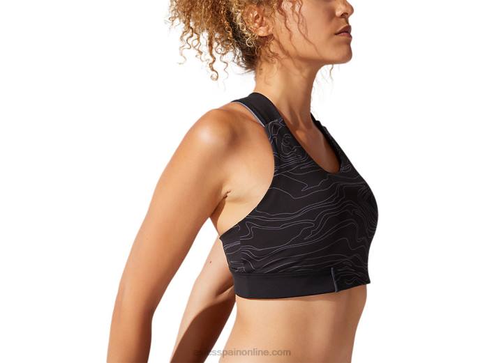 sujetador gráfico con ribetes para mujer Asics 4L684022 negro rendimiento/gris portador