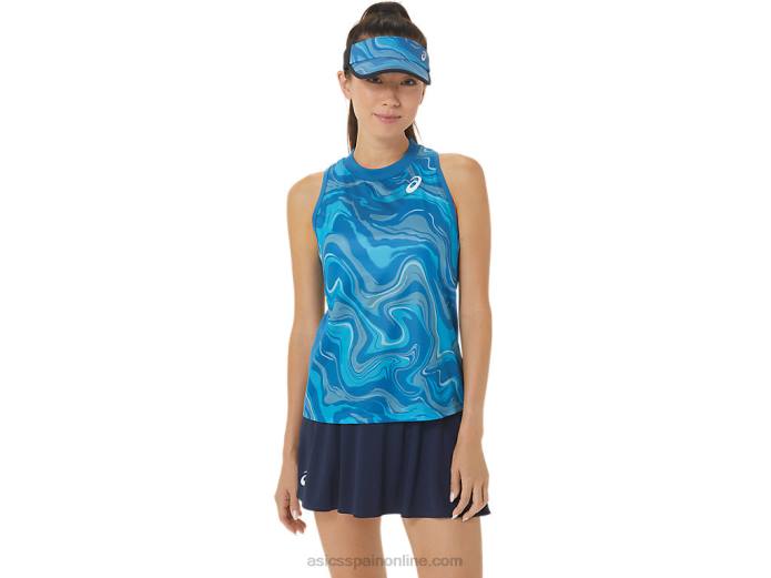 Camiseta sin mangas con gráfico Match para mujer Asics 4L682556 azul renacido