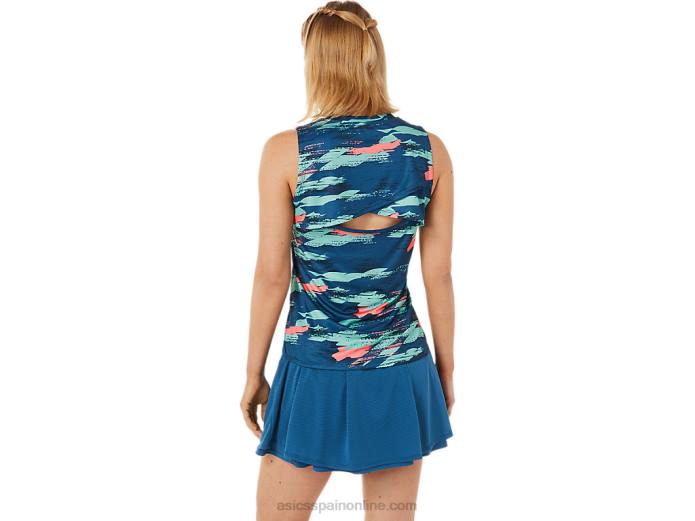Camiseta sin mangas con gráfico Match para mujer Asics 4L683476 índigo claro