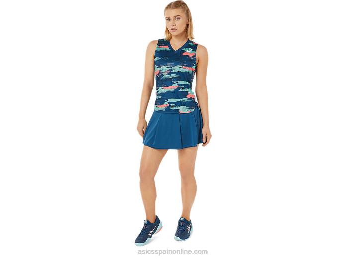 Camiseta sin mangas con gráfico Match para mujer Asics 4L683476 índigo claro