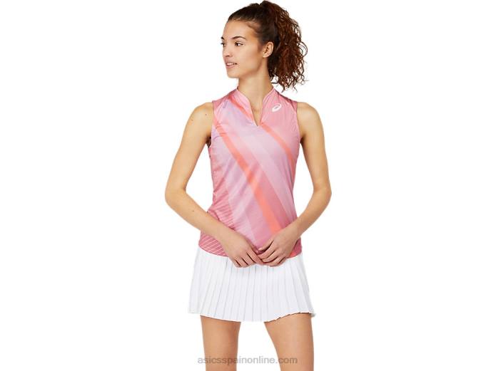 Camiseta sin mangas con gráfico Match para mujer Asics 4L683661 rosa ahumado