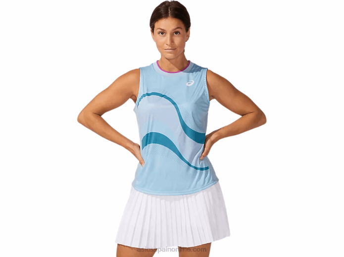 Camiseta sin mangas con gráfico Match para mujer Asics 4L684045 humo azul
