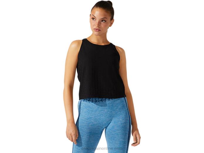 camiseta corta de mujer en jacquard con logo Asics 4L683965 rendimiento negro