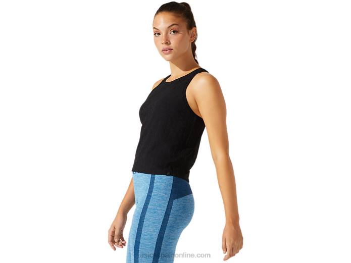 camiseta corta de mujer en jacquard con logo Asics 4L683965 rendimiento negro