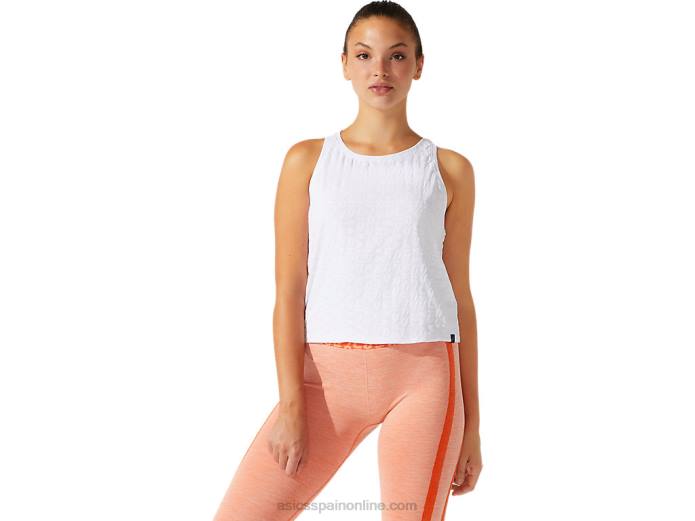 camiseta corta de mujer en jacquard con logo Asics 4L683966 blanco brillante