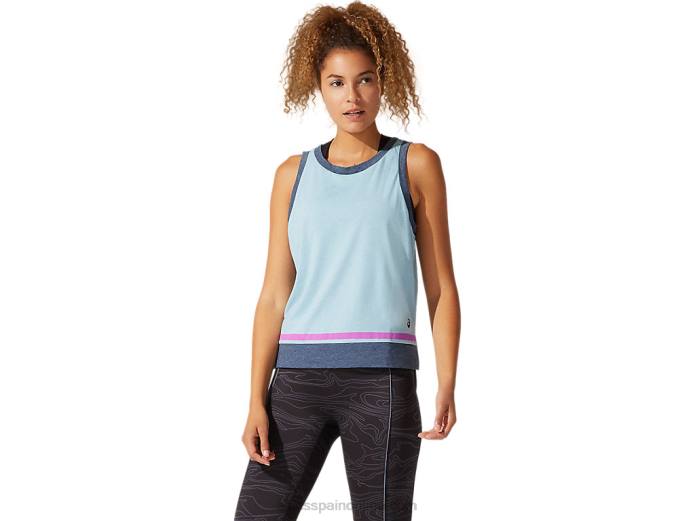 camiseta sin mangas color block para mujer Asics 4L684066 humo azul