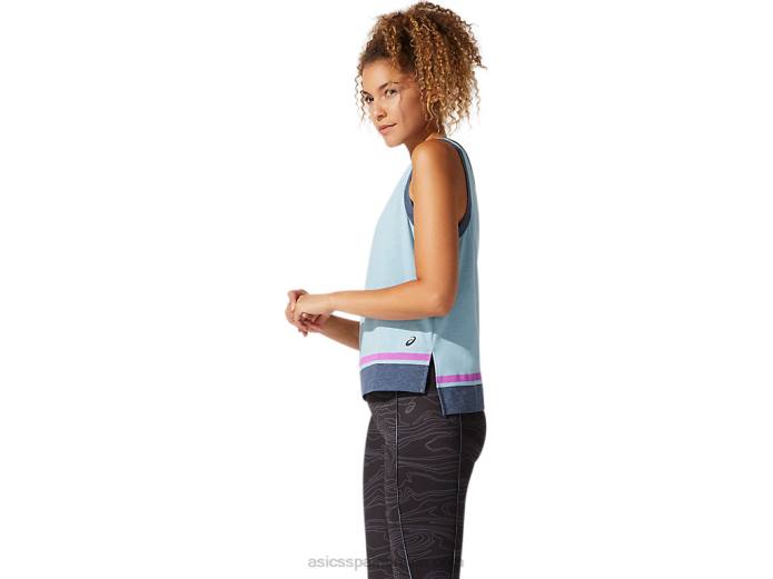 camiseta sin mangas color block para mujer Asics 4L684066 humo azul