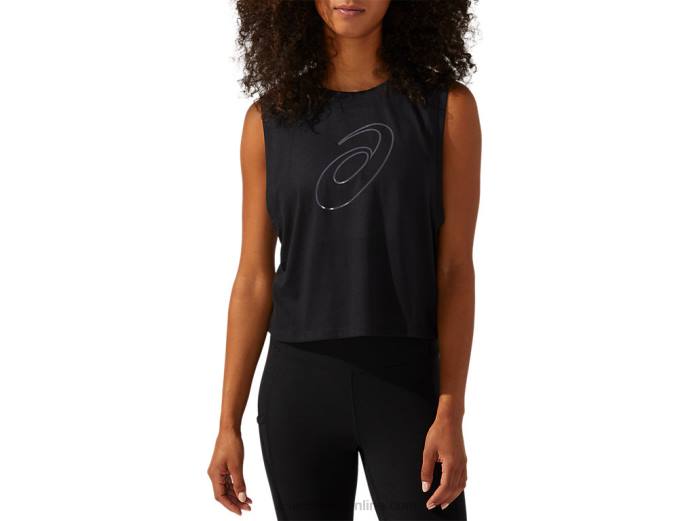 camiseta sin mangas con espiral de alto brillo para mujer Asics 4L684165 rendimiento negro