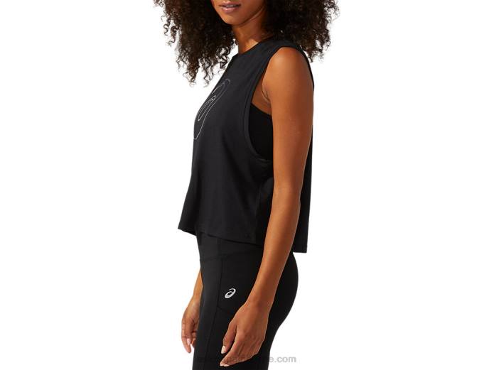 camiseta sin mangas con espiral de alto brillo para mujer Asics 4L684165 rendimiento negro