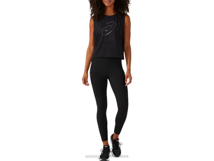 camiseta sin mangas con espiral de alto brillo para mujer Asics 4L684165 rendimiento negro