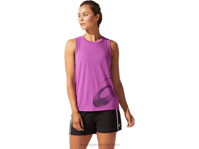 camiseta sin mangas con estampado central para mujer Asics 4L684059 uva digital