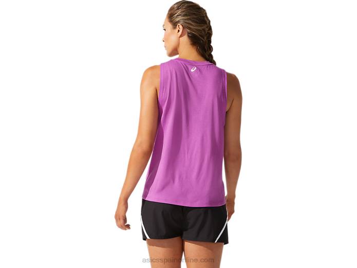 camiseta sin mangas con estampado central para mujer Asics 4L684059 uva digital