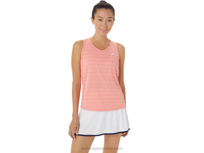 camiseta sin mangas con rayas de corte para mujer Asics 4L682507 guayaba