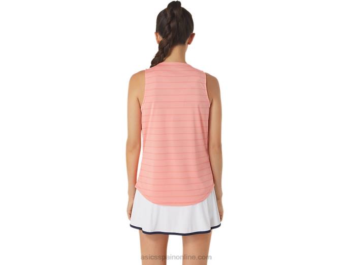 camiseta sin mangas con rayas de corte para mujer Asics 4L682507 guayaba
