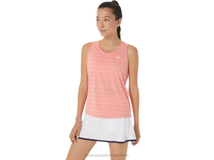camiseta sin mangas con rayas de corte para mujer Asics 4L682507 guayaba