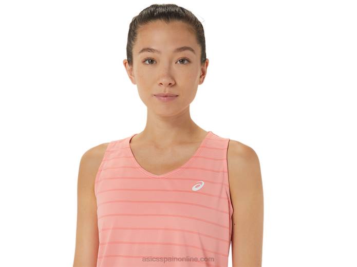 camiseta sin mangas con rayas de corte para mujer Asics 4L682507 guayaba