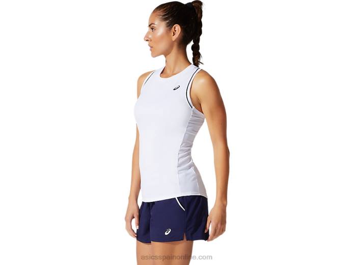 camiseta sin mangas con ribetes para mujer Asics 4L683876 blanco brillante